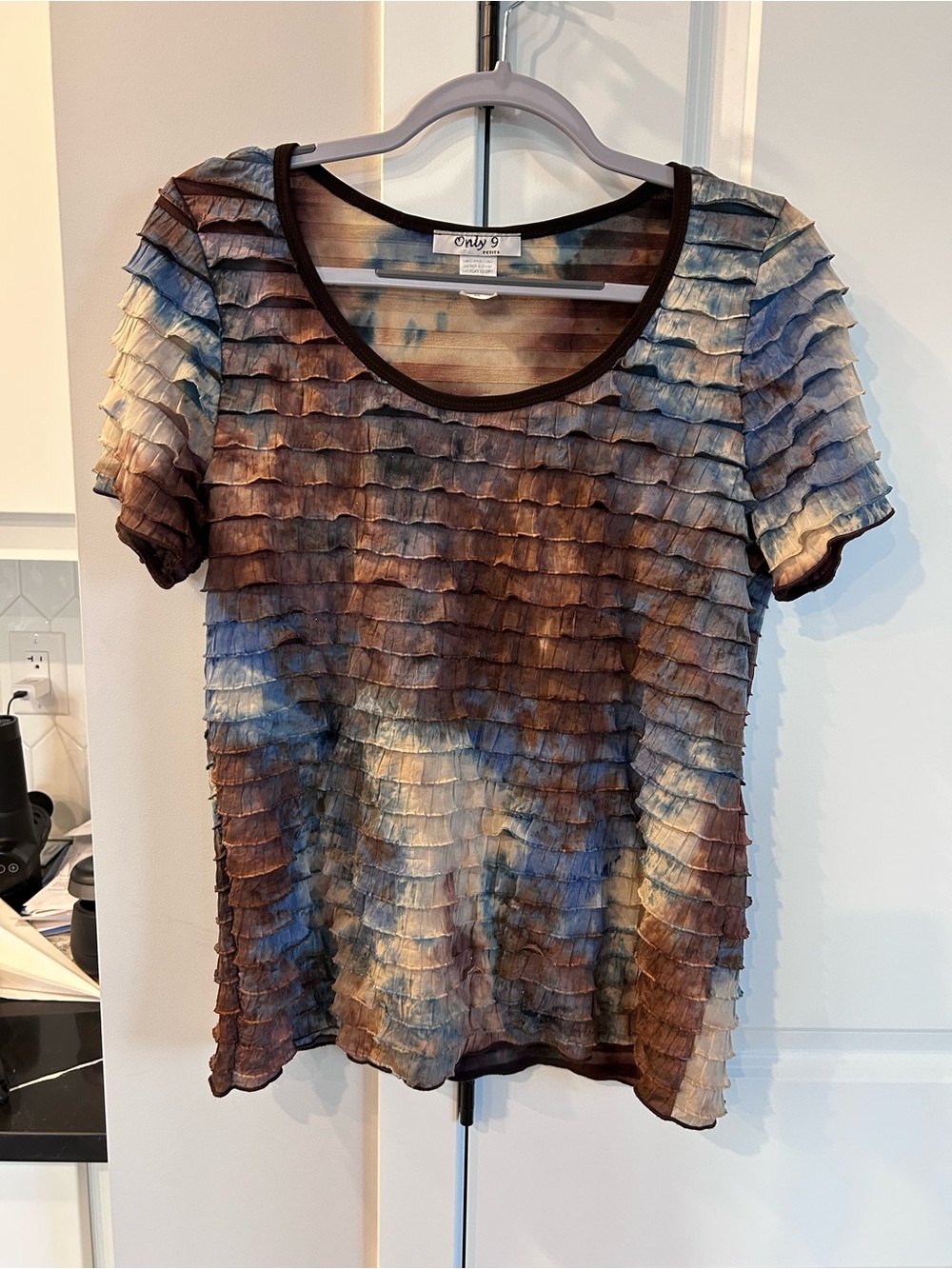 Only 9 Petite Tie-Dye Layered Ruffle Top Boho Festival Flutter Sleeve Blouse